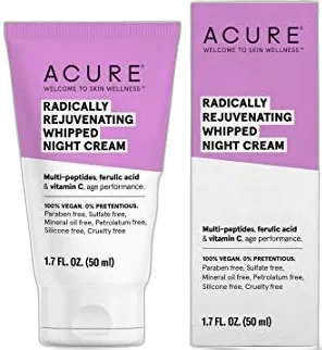 Acure Radically Rejuvenating Whipped Night Cream in a glass jar with purple label