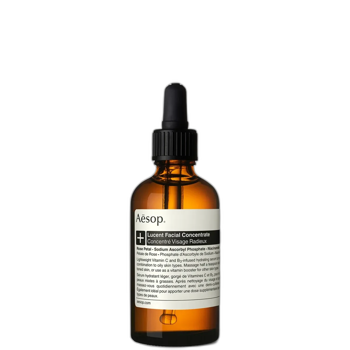 Aesop Lucent Facial Concentrate amber glass bottle with dropper