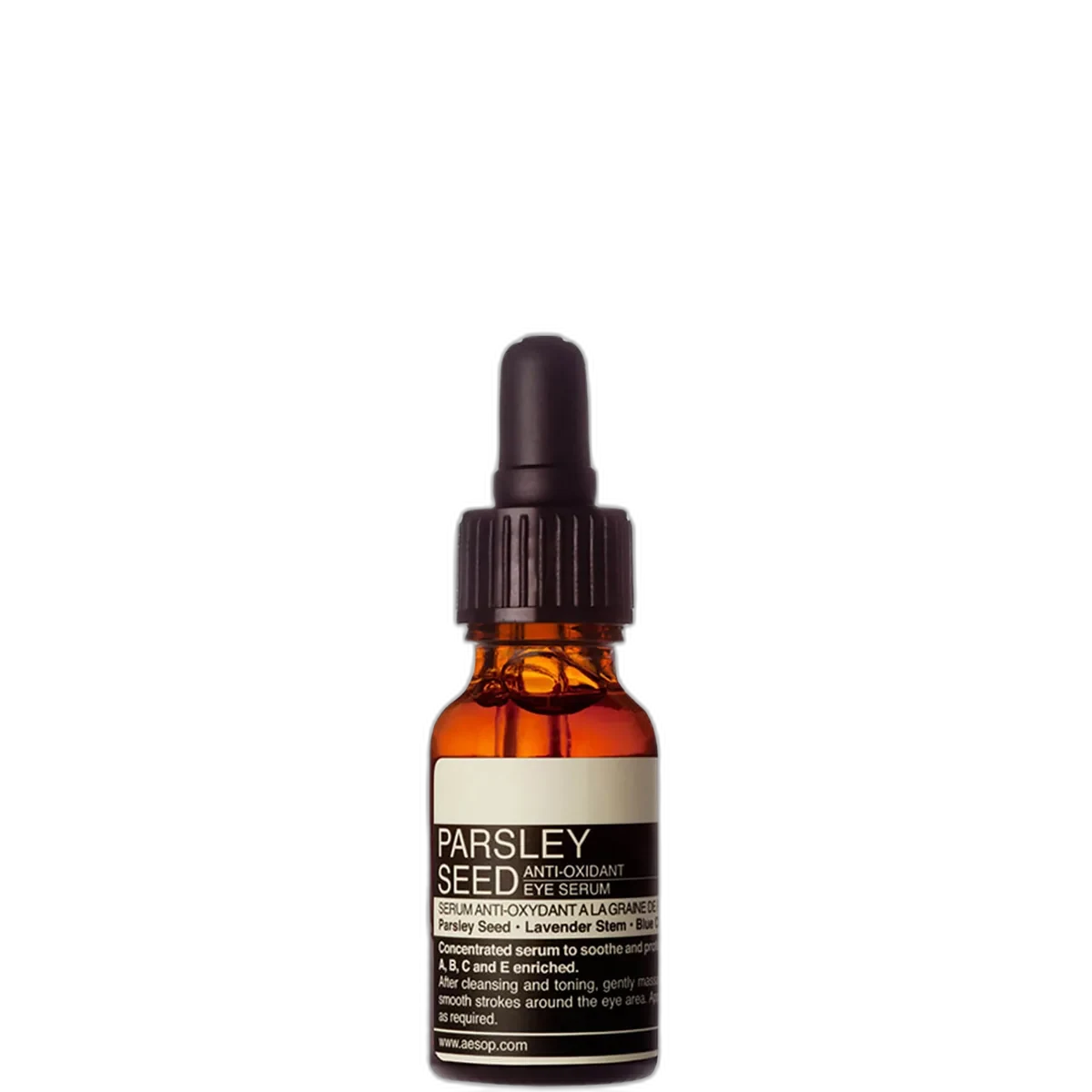 Aesop Parsley Seed Anti-Oxidant Eye Serum amber glass dropper bottle