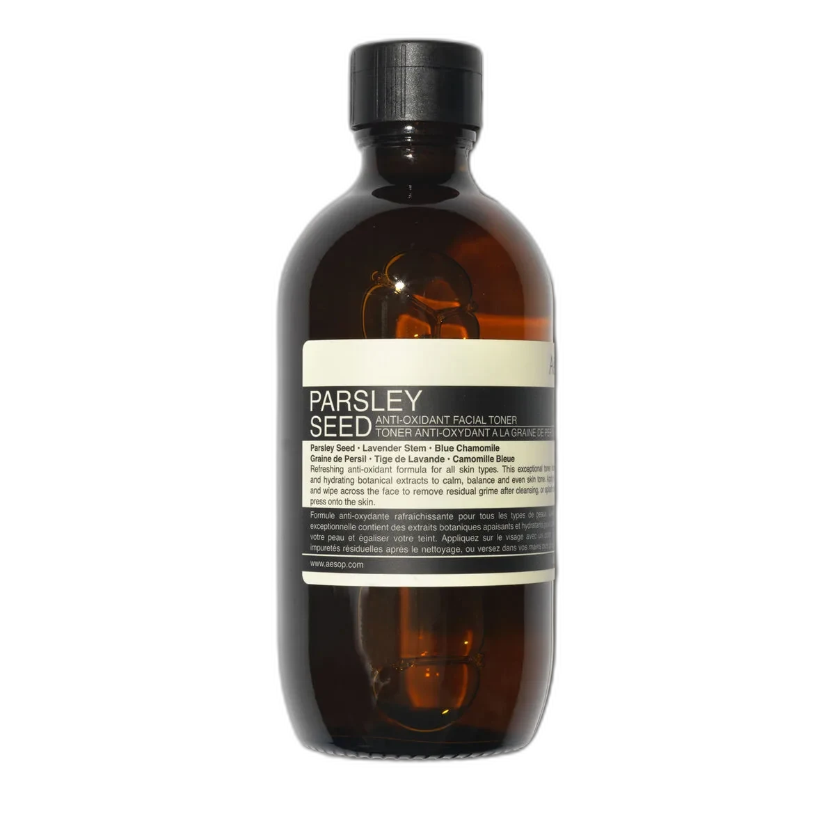 Aesop Parsley Seed Anti-Oxidant Facial Toner amber glass bottle, 200 ml alcohol-free hydrating toner