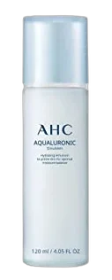 AHC Aqualuronic Emulsion in a blue plastic pump bottle