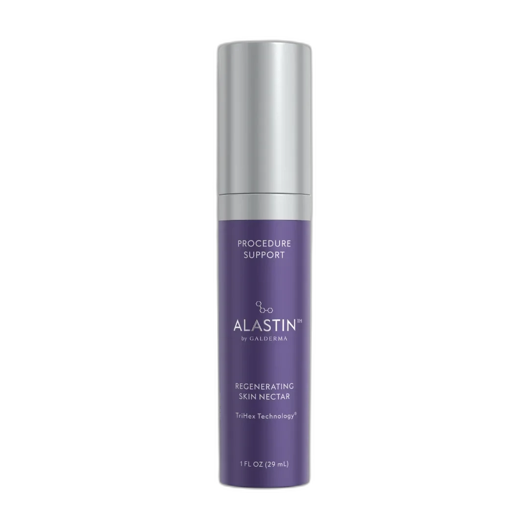 Alastin Regenerating Skin Nectar bottle with pump dispenser and blue clinical packaging