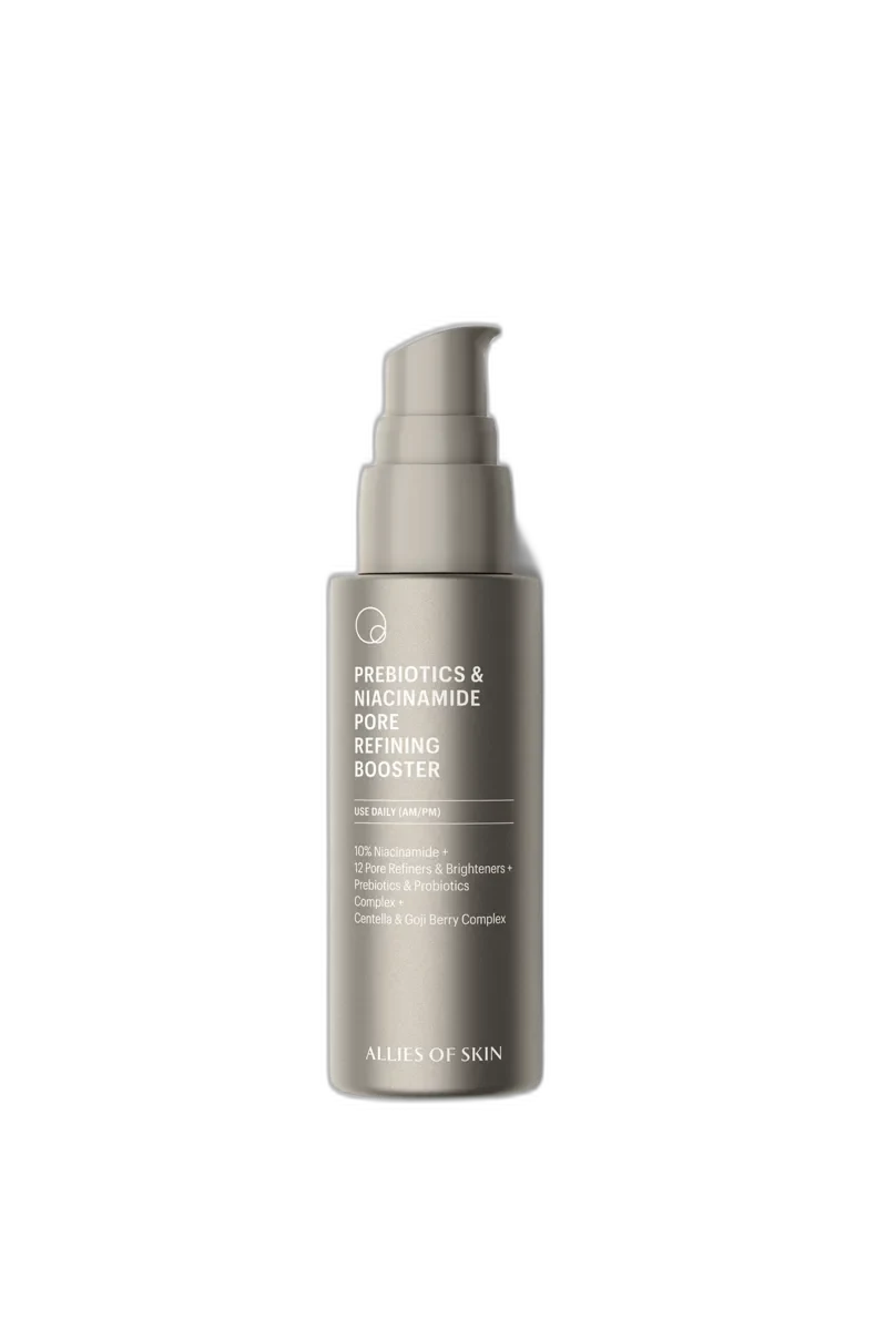 Allies of Skin Prebiotics & Niacinamide Pore Refining Booster 30ml frosted glass bottle with