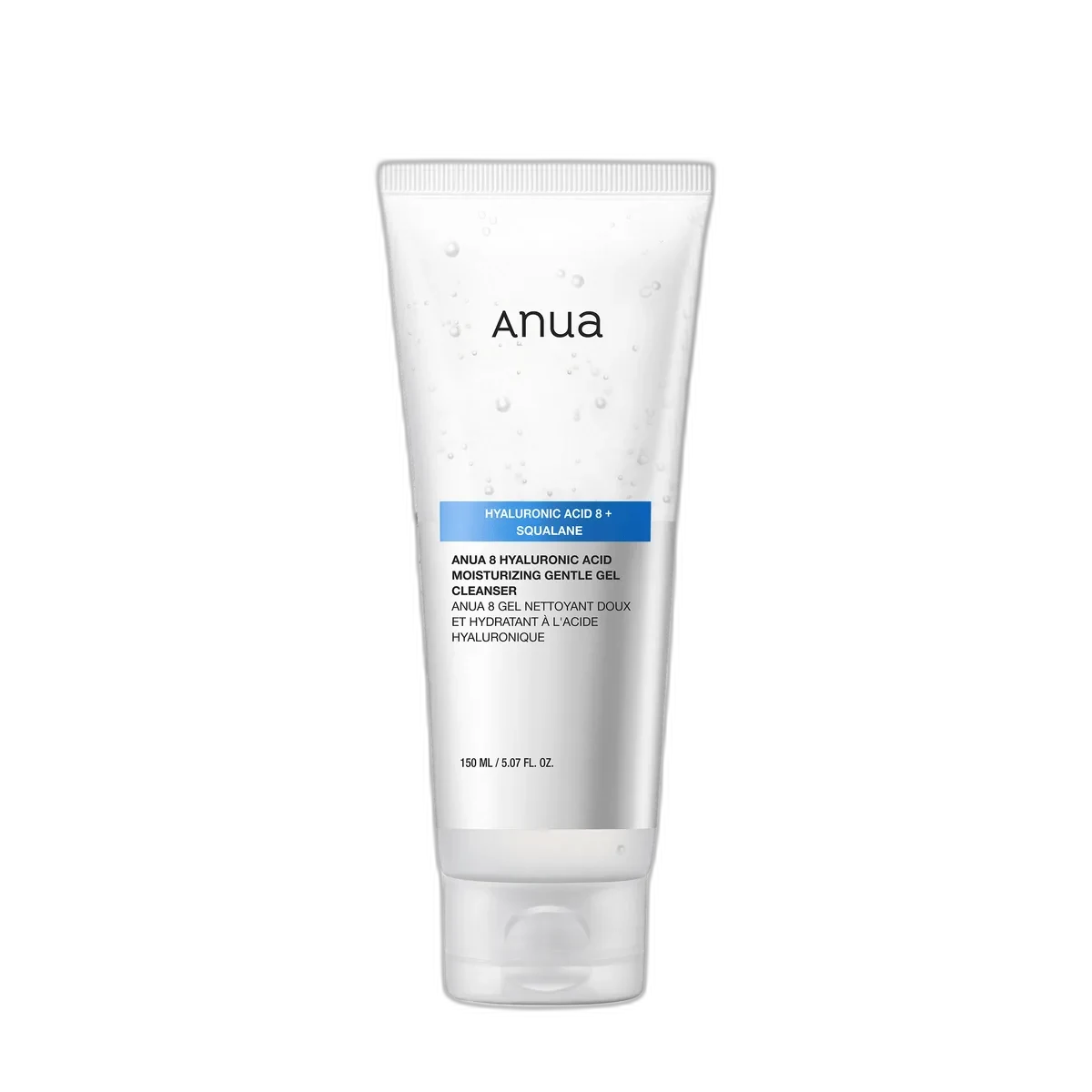 Anua 8 Hyaluronic Acid Moisturizing Gentle Gel Cleanser 150ml tube with minimalist white packaging