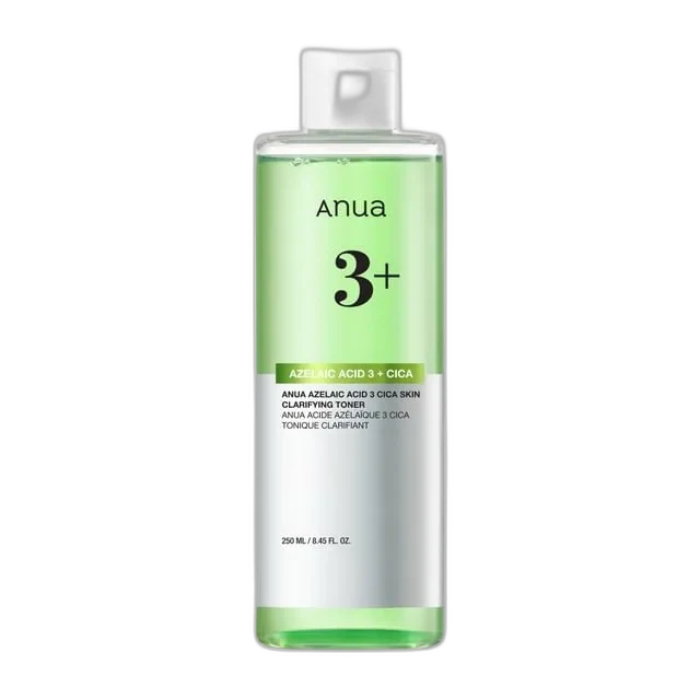 Anua Azelaic Acid 3 Cica Skin Clarifying Toner 250ml bottle with green-tinted liquid