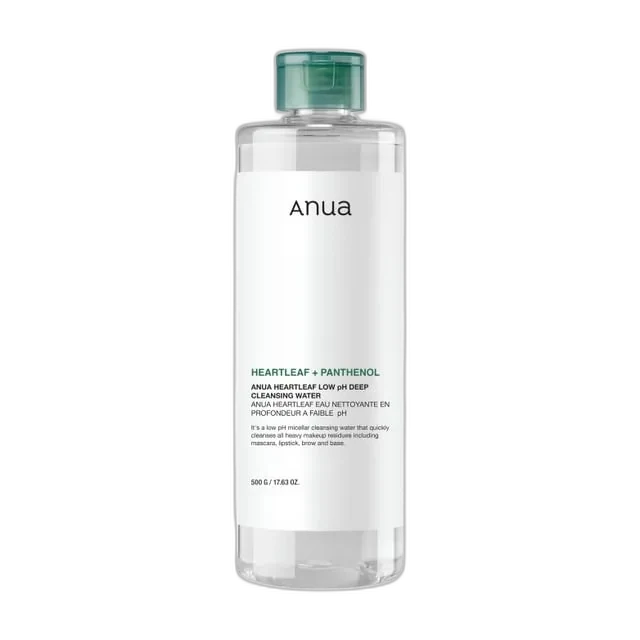 Anua Heartleaf Low pH Deep Cleansing Water in a large 500 mL bottle