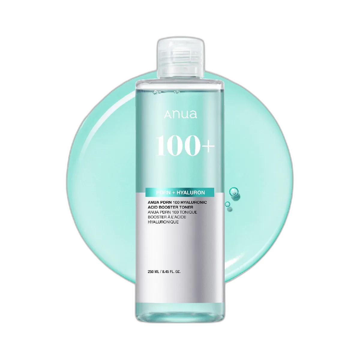 Anua PDRN 100 Hyaluronic Acid Booster Toner 250ml bottle with transparent packaging