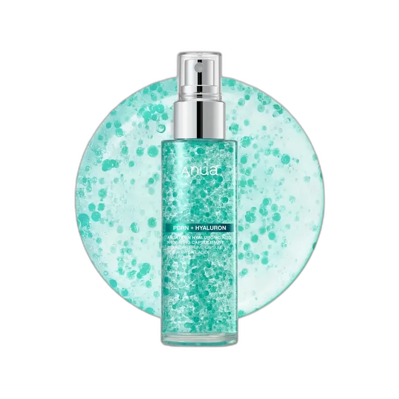 Anua PDRN Hyaluronic Acid Hydrating Capsule Mist 100ml spray bottle with visible capsule beads