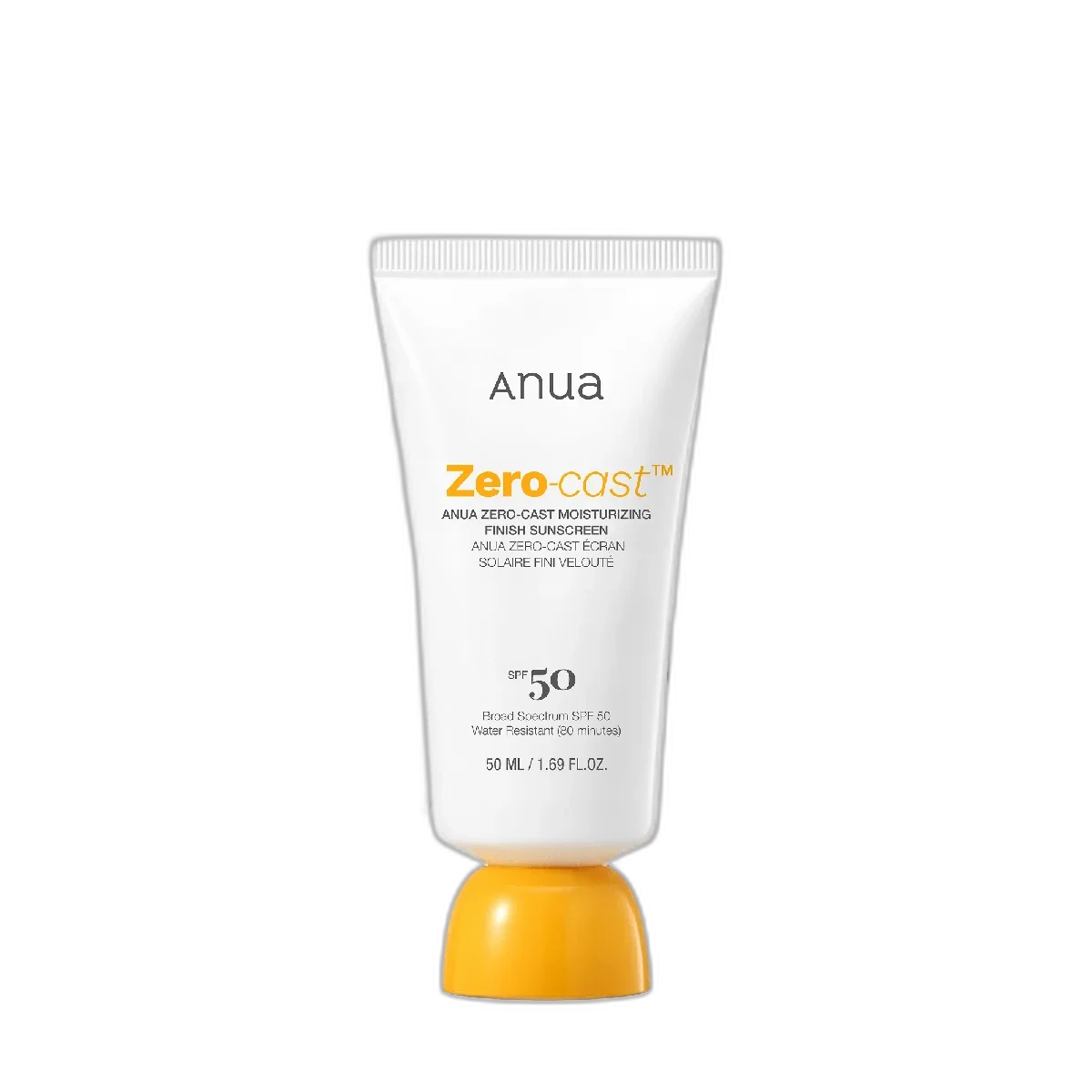 Anua Zero-Cast Moisturizing Finish Sunscreen SPF 50 in a compact squeeze tube
