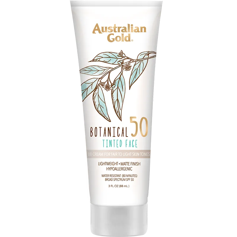 Australian Gold Botanical SPF 50 Mineral Sunscreen Tinted Face Lotion tube