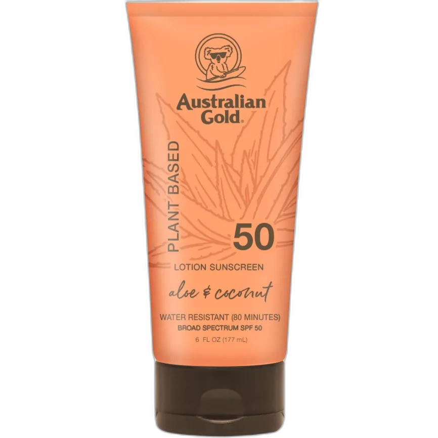 Australian Gold Plant Based SPF 50 Lotion with Aloe and Coconut squeeze tube
