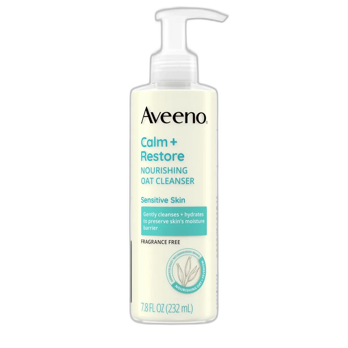 Aveeno Calm + Restore Nourishing Oat Cleanser 7.8 fl oz pump bottle with green and white packaging