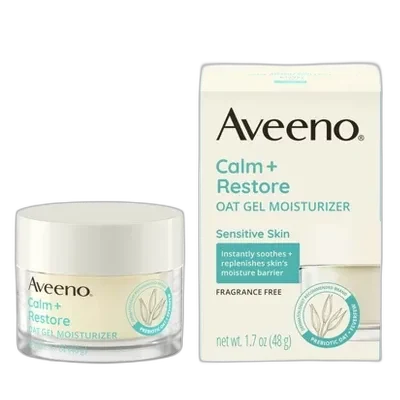 Aveeno Calm + Restore Oat Gel Moisturizer green jar with white lid