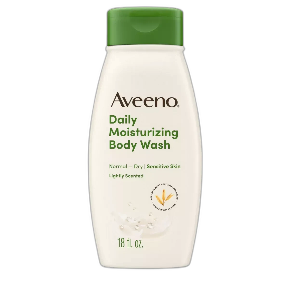 Aveeno Daily Moisturizing Body Wash bottle with prebiotic oat formula for dry and sensitive skin