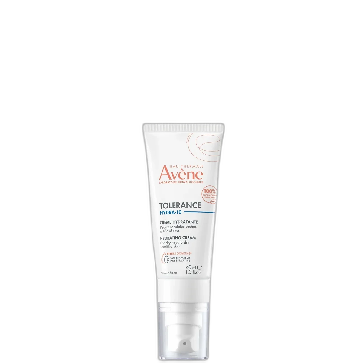 Avène Tolerance Hydra-10 Hydrating Cream tube with white and orange packaging