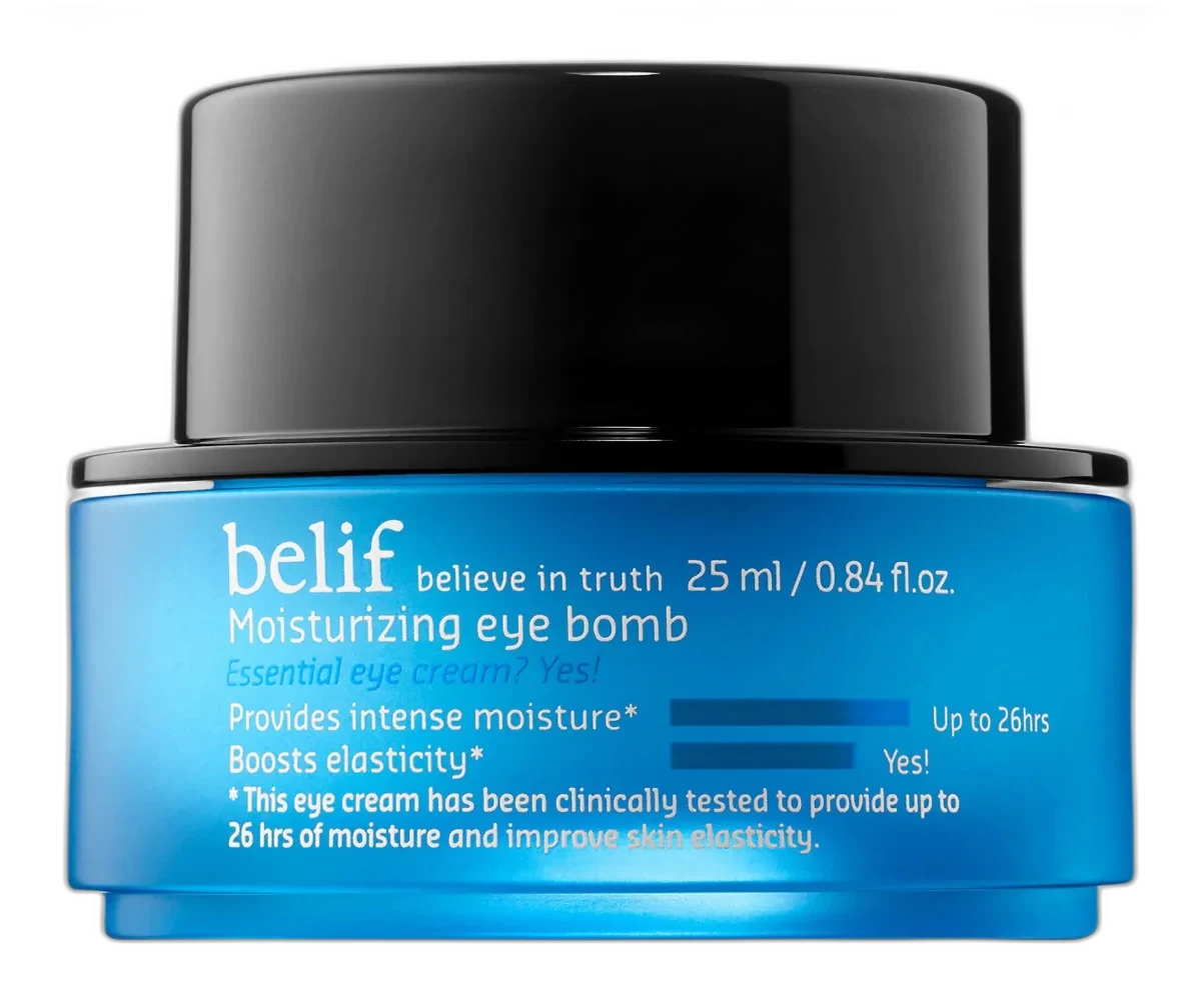 belif Eye Bomb Moisturizing Eye Cream 25ml airless pump in blue-green packaging