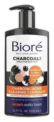 Biore Charcoal Acne Clearing Cleanser in a gray pump bottle