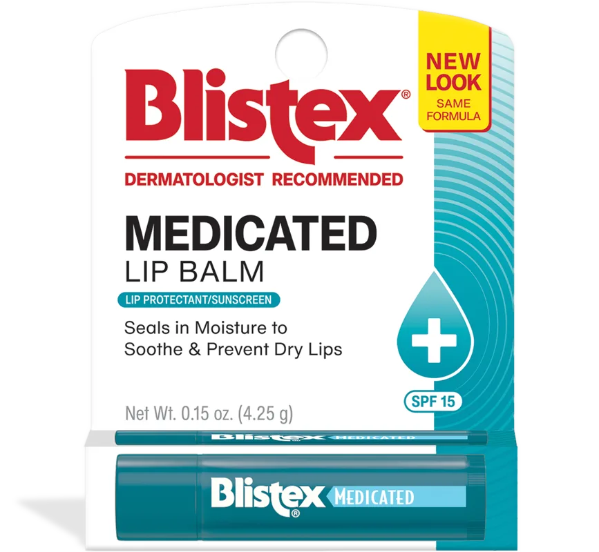 Blistex Medicated Lip Balm SPF 15 in a blue twist-up stick tube