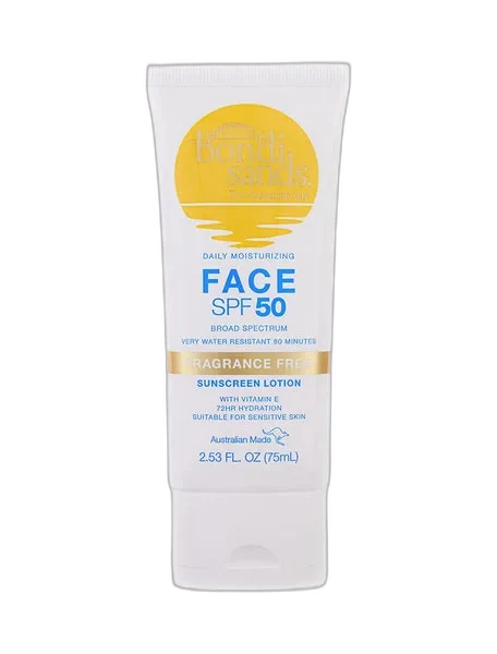 Bondi Sands Fragrance Free Face Sunscreen Lotion SPF 50+ 75ml white squeeze tube