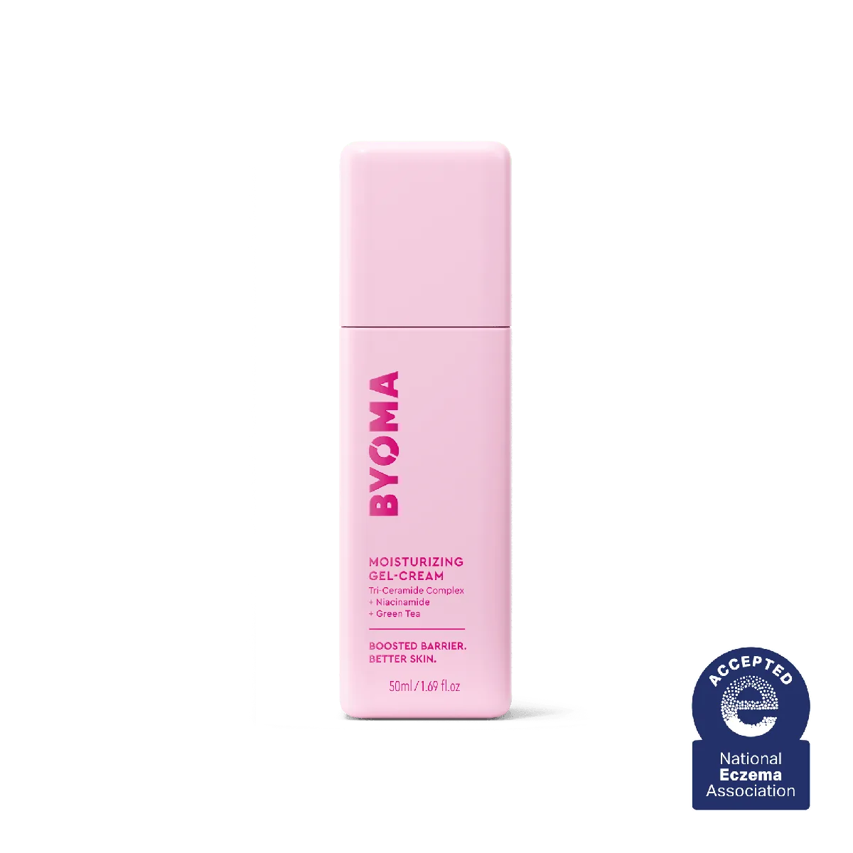 Byoma Moisturizing Gel Cream pump bottle with the brand's minimalist white and pastel