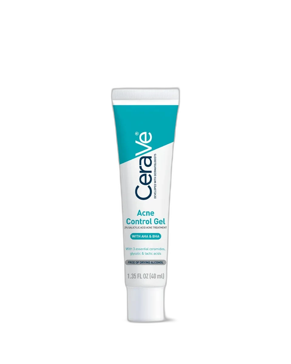 CeraVe Acne Control Gel with salicylic acid and retinol white tube on white background