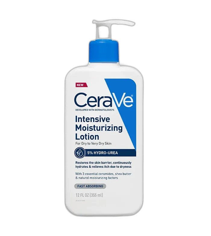 CeraVe Intensive Moisturizing Lotion pump bottle in white with dark blue accents