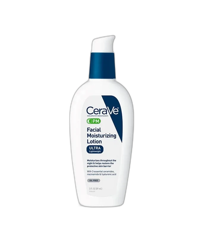 CeraVe PM Facial Moisturizing Lotion 3 fl oz pump bottle in white and blue packaging