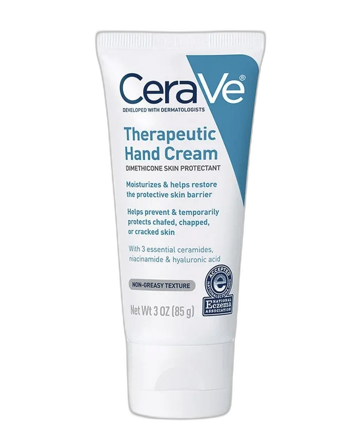 CeraVe Therapeutic Hand Cream tube with teal and blue branding