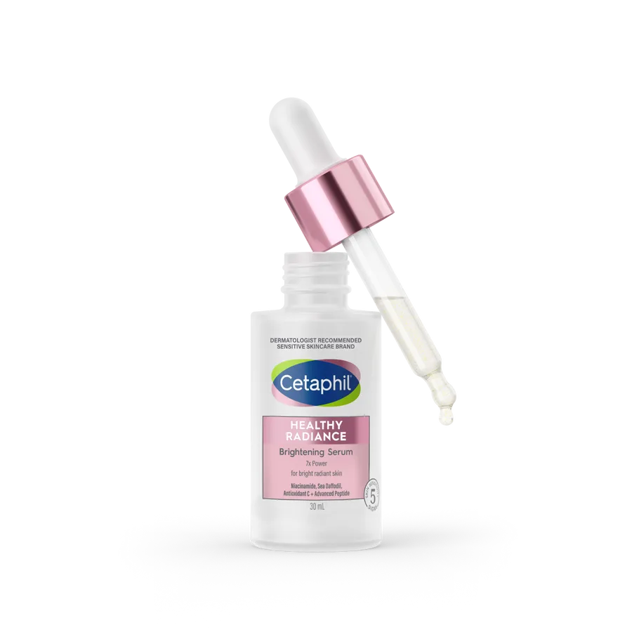 Cetaphil Bright Healthy Radiance Brightening Perfecting Serum tube with teal and white branding