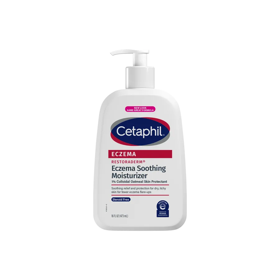 Cetaphil PRO Eczema Soothing Moisturizer in a white pump bottle with green Cetaphil branding