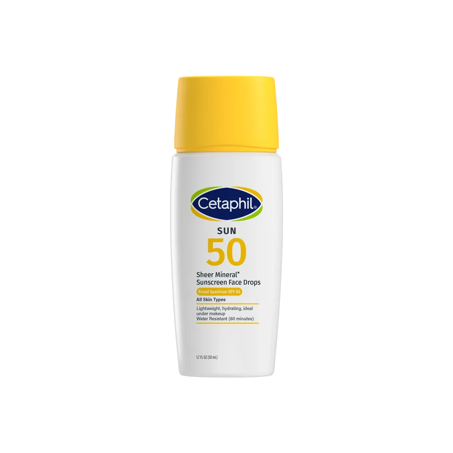 Cetaphil Sheer Mineral Face Liquid Sunscreen SPF 50 in a small bottle with dropper dispenser
