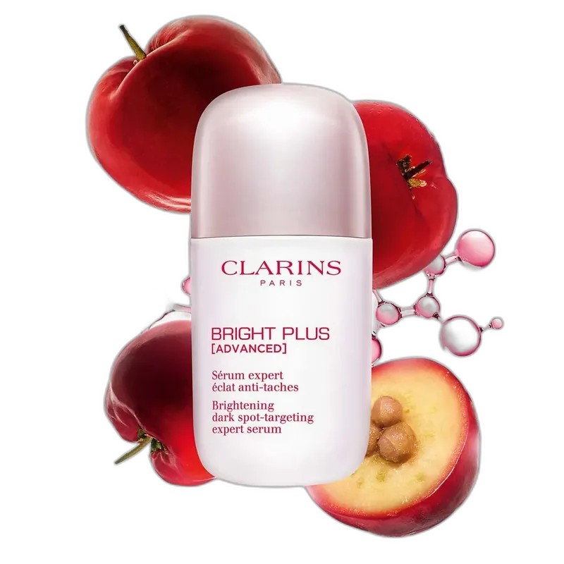 Clarins Bright Plus Advanced Brightening Dark Spot Targeting Serum in pump bottle