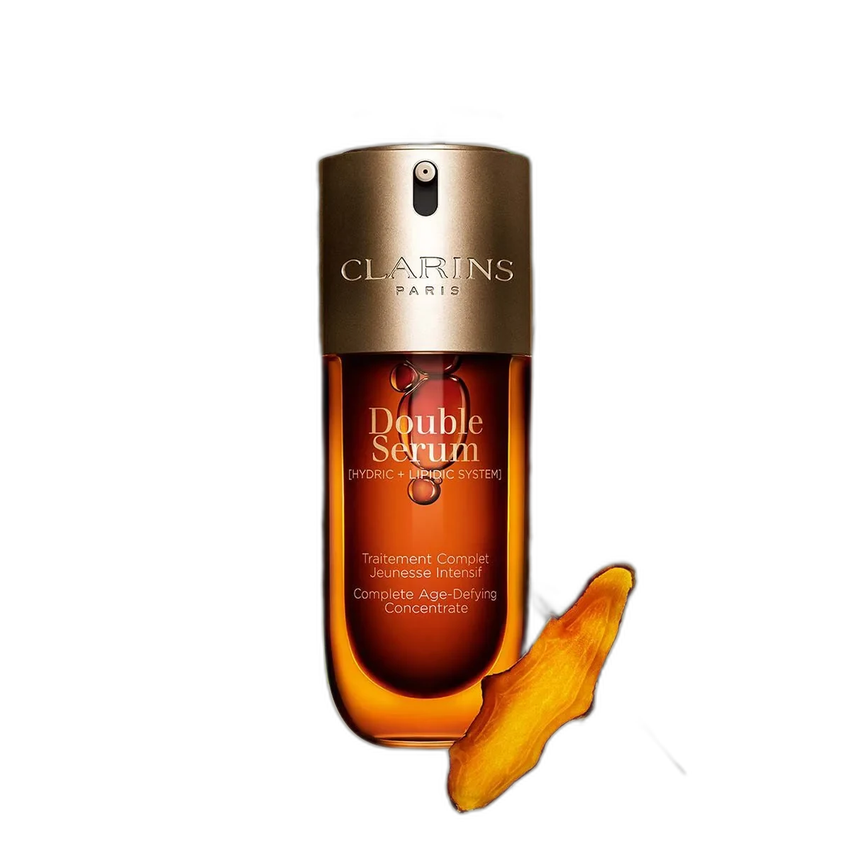 Clarins Double Serum anti-aging concentrate in glass bottle with dual-chamber pump