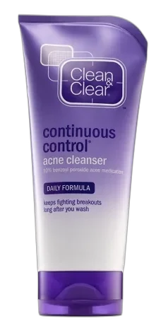 Clean & Clear Continuous Control Acne Cleanser 10% Benzoyl Peroxide 5 oz white and blue tube