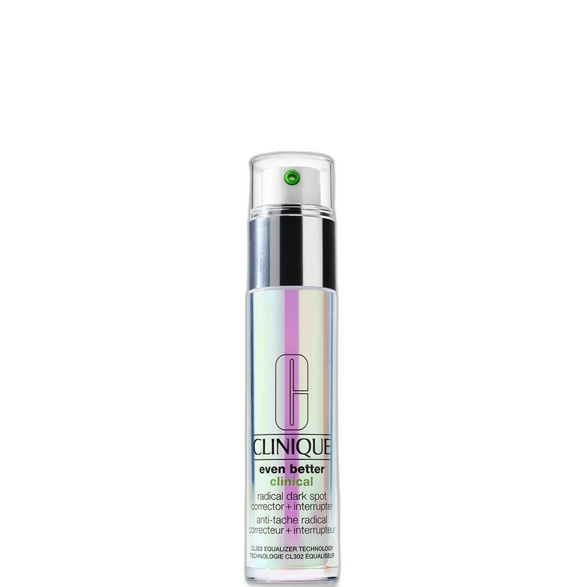 Clinique Even Better Clinical Radical Dark Spot Corrector + Interrupter serum in white pump bottle