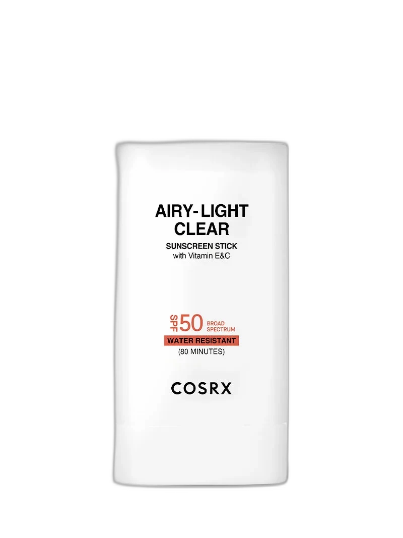 COSRX Airy-Light Clear Sunscreen Stick SPF 50 in a compact twist-up tube
