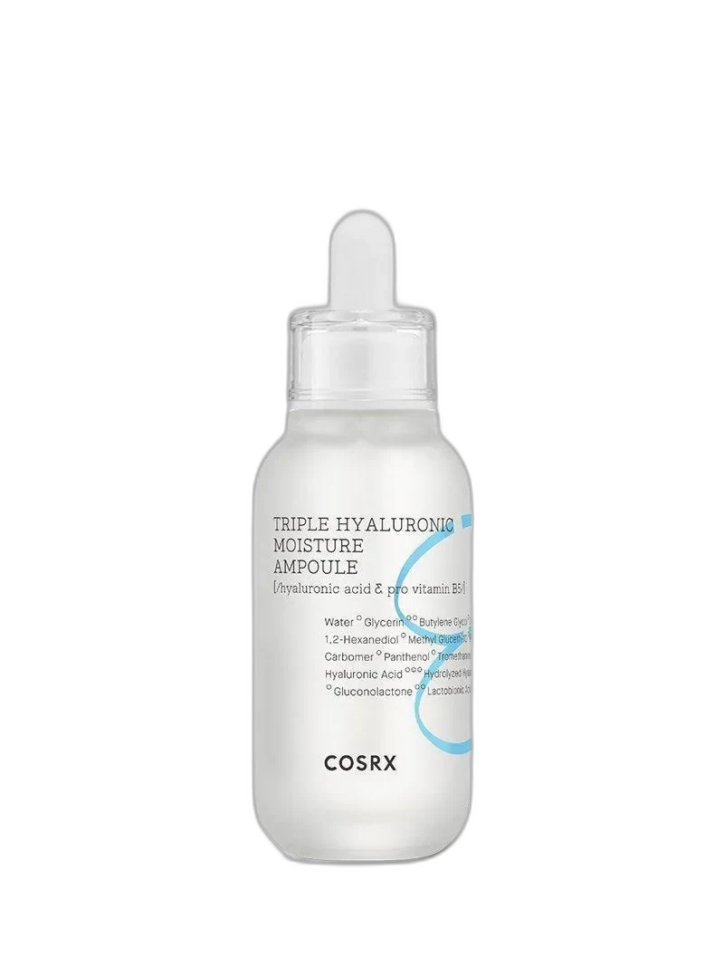 COSRX Hydrium Triple Hyaluronic Moisture Ampoule in a frosted glass dropper bottle with