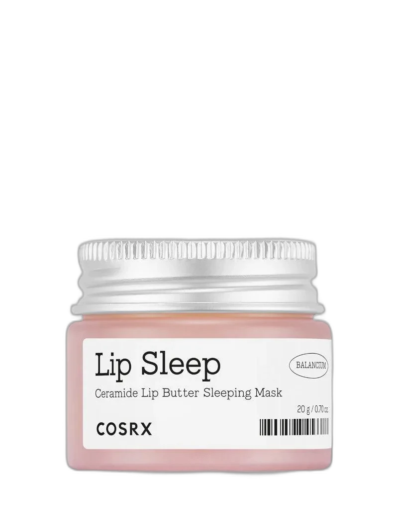 COSRX Lip Sleep Balancium Ceramide Lip Butter Sleeping Mask in a small jar with spatula