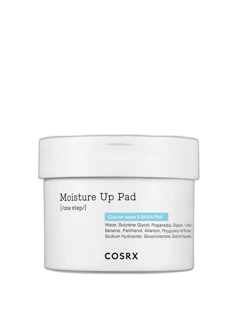 COSRX One Step Moisture Up Pad blue tub containing 70 dual-sided hydrating toner pads