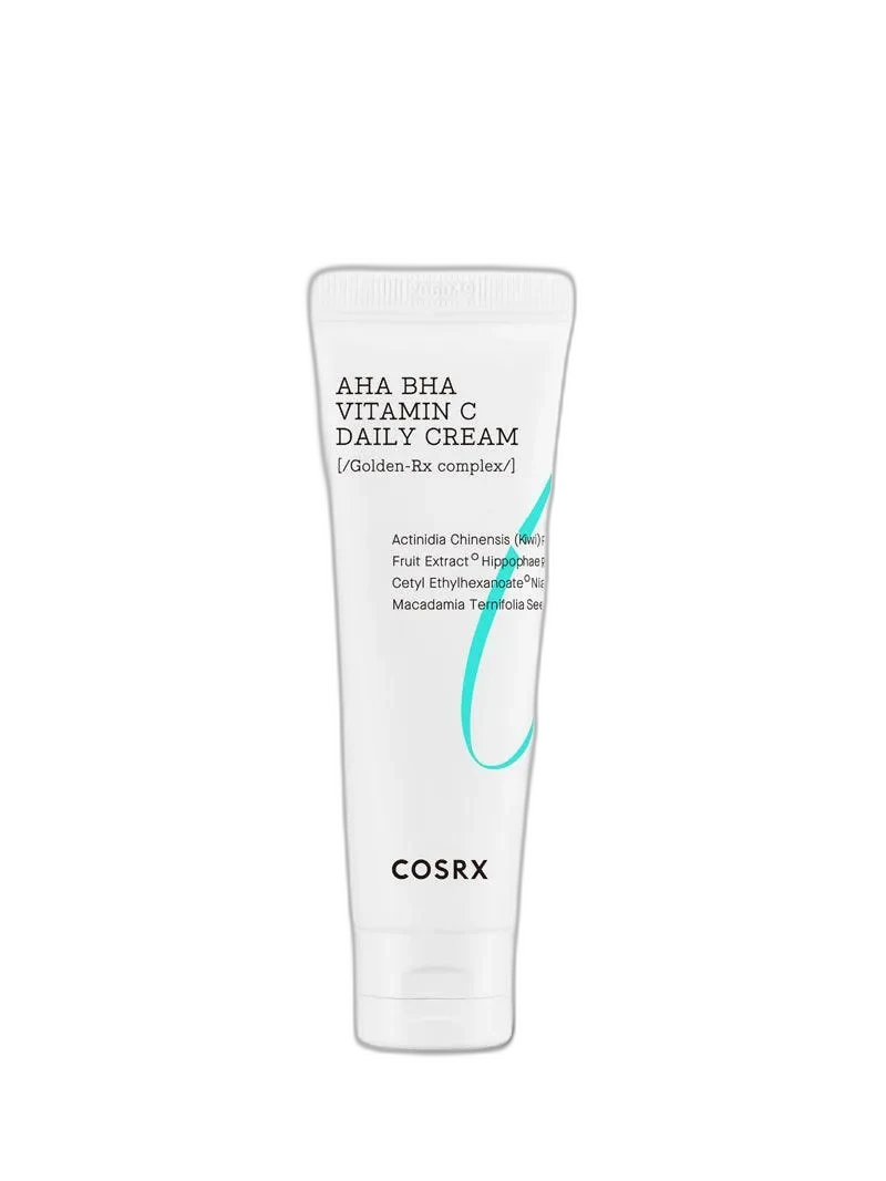 COSRX Refresh AHA/BHA Vitamin C Daily Cream in a white jar with teal accents