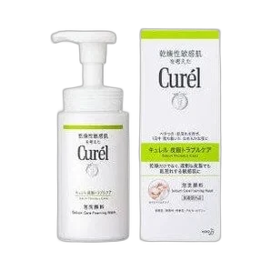 Curél Sebum Trouble Care Foaming Wash 150mL white pump bottle with green branding