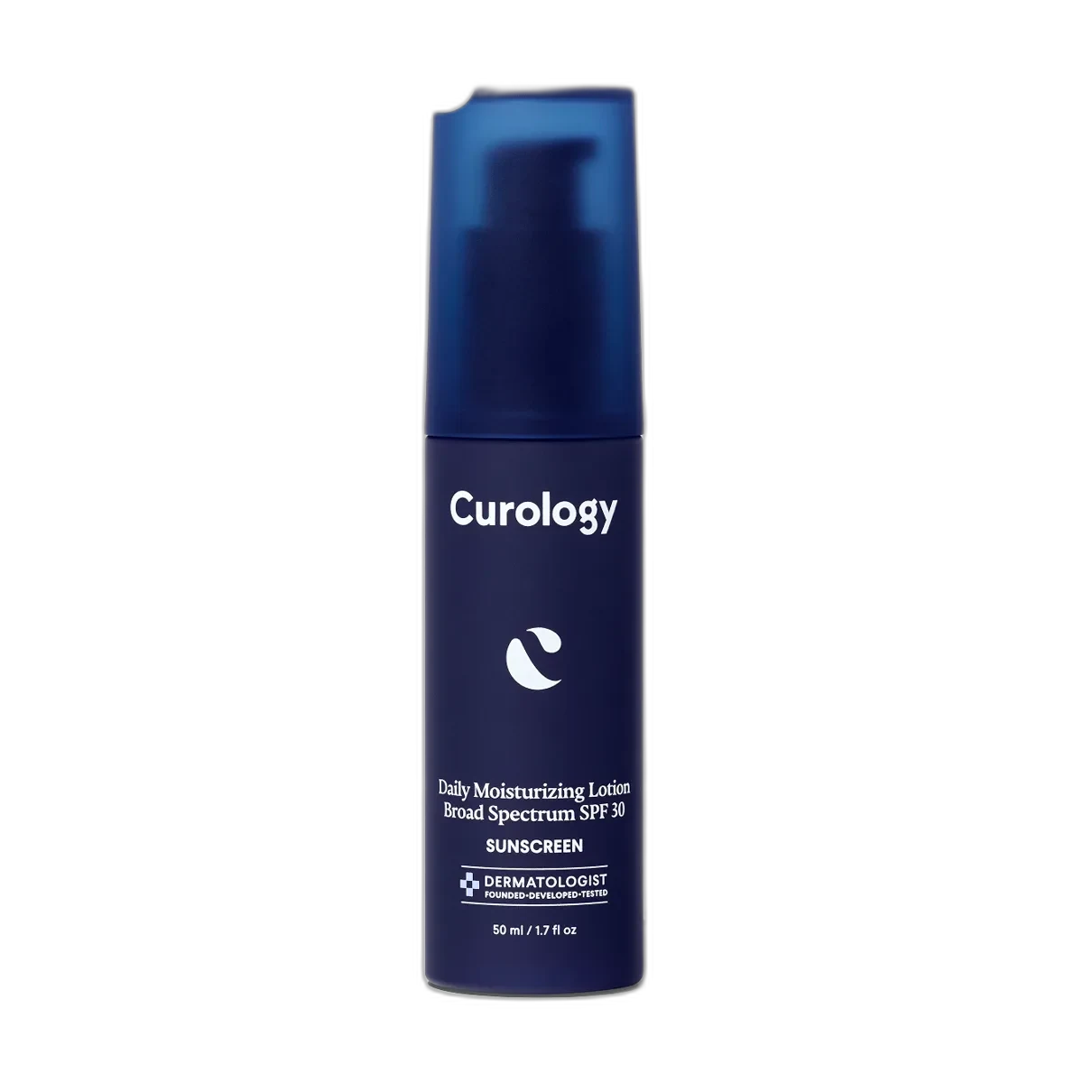 Curology Everyday Sunscreen SPF 30 in navy blue squeeze tube with minimalist white branding