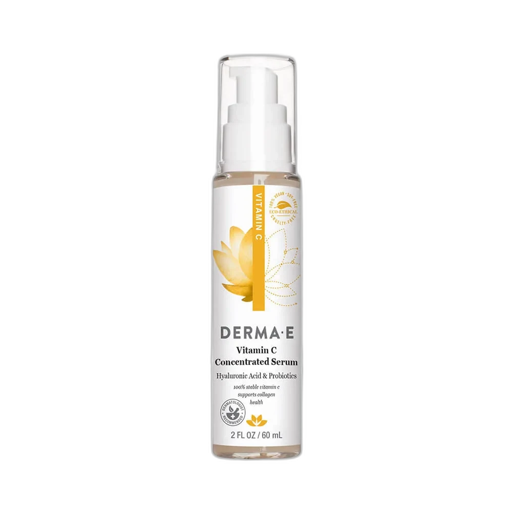 Derma E Vitamin C Concentrated Serum 2 fl oz glass dropper bottle with orange accent