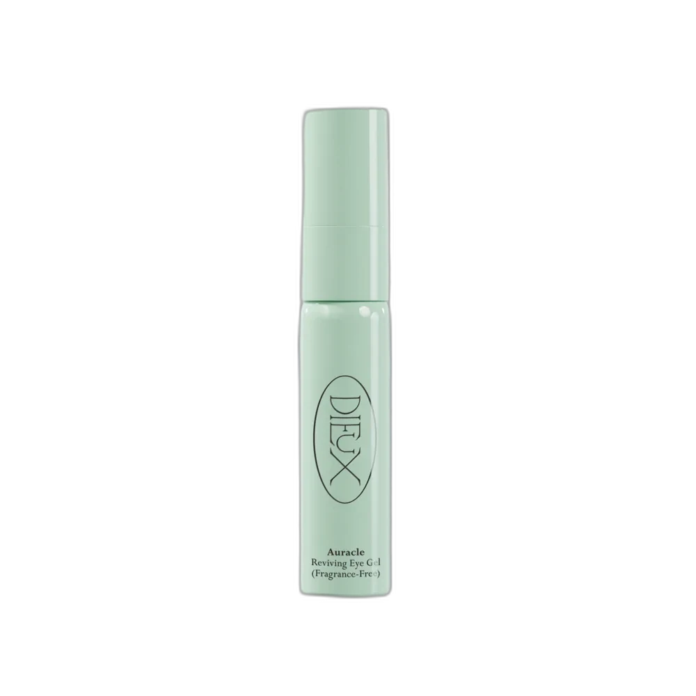 Dieux Skin Auracle Eye Serum in frosted glass bottle with glass pipette.
