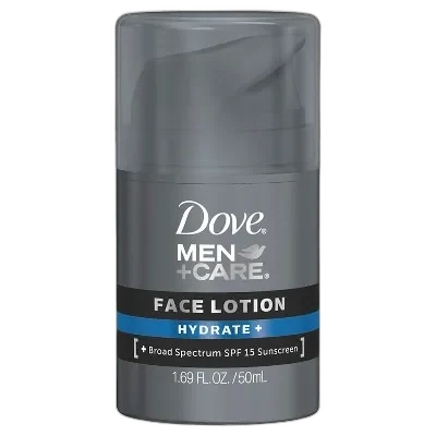 Dove Men+Care Hydrate+ Face Lotion SPF 15, grey squeeze tube, 1.69 fl oz