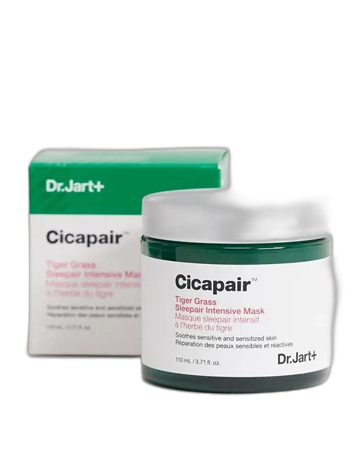 Dr. Jart+ Cicapair Tiger Grass Sleepair Intensive Mask in a green jar with white lid