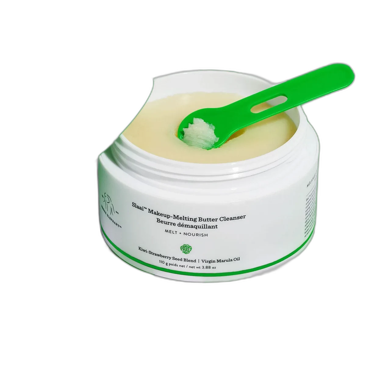 Drunk Elephant Slaai Makeup-Melting Butter Cleanser in white jar with green lid