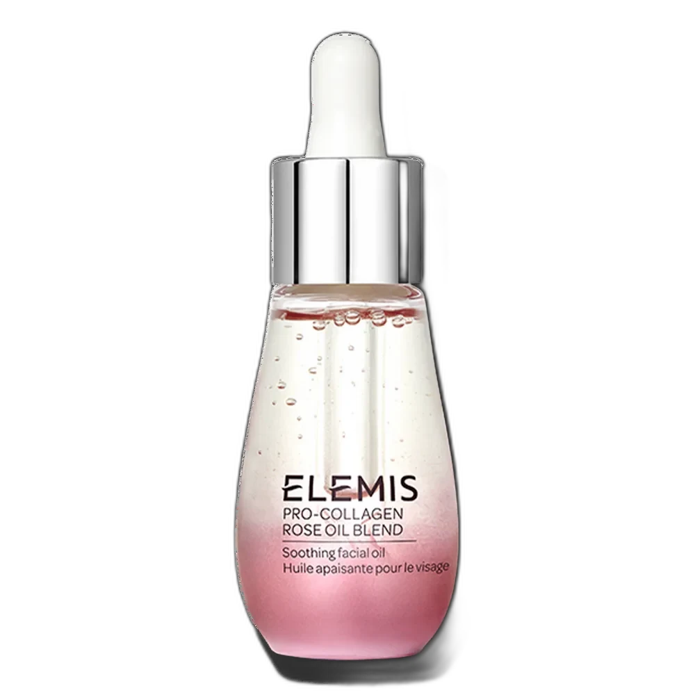 Elemis Pro-Collagen Rose Facial Oil in a teal glass dropper bottle