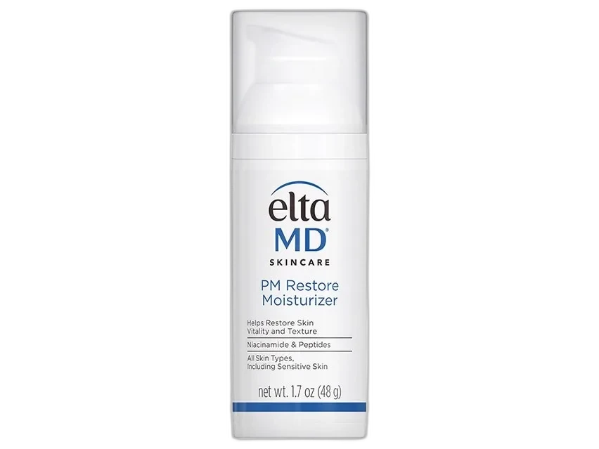 EltaMD PM Restore Facial Moisturizer pump bottle on white background