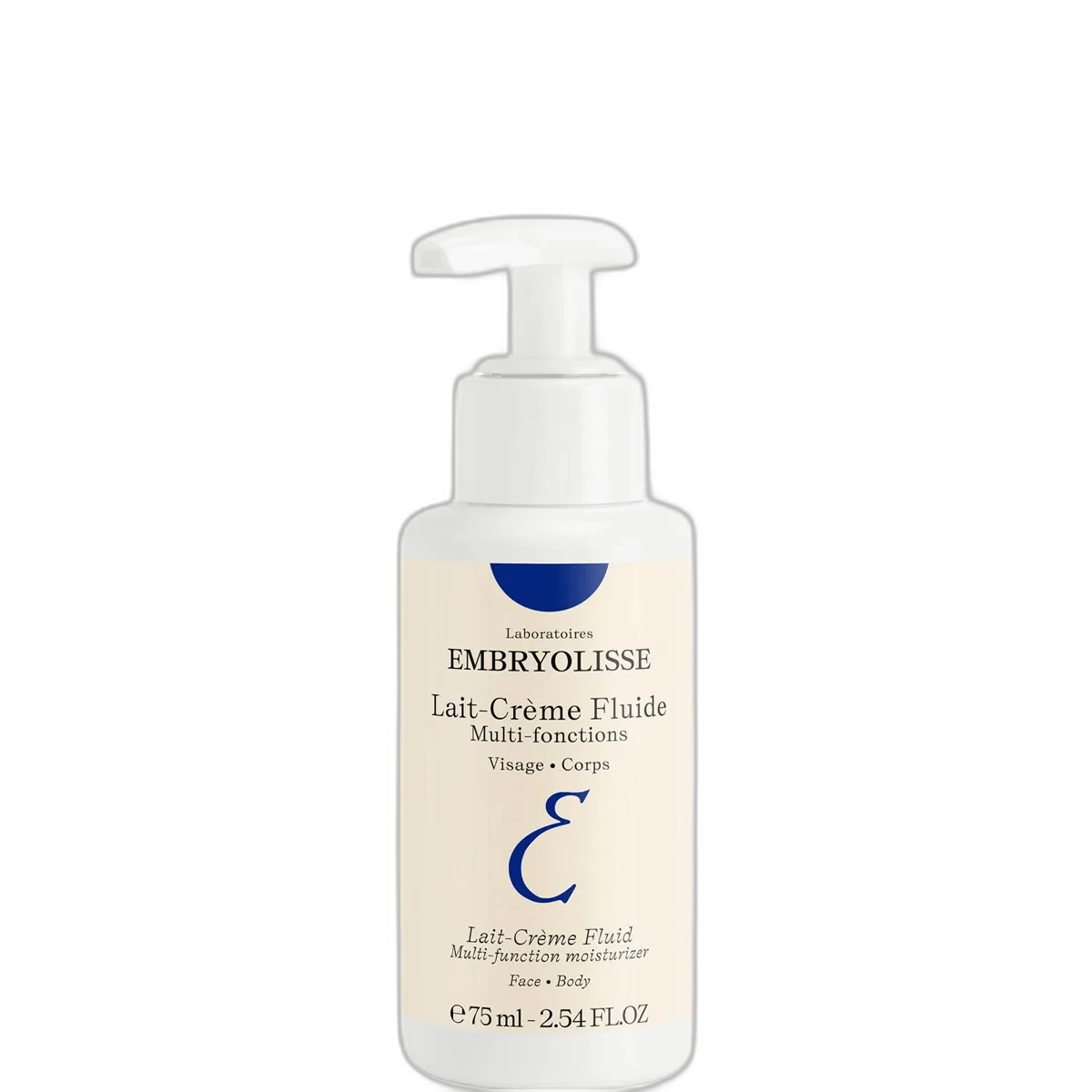 Embryolisse Lait-Crème Fluide 75ml white pump bottle with blue label